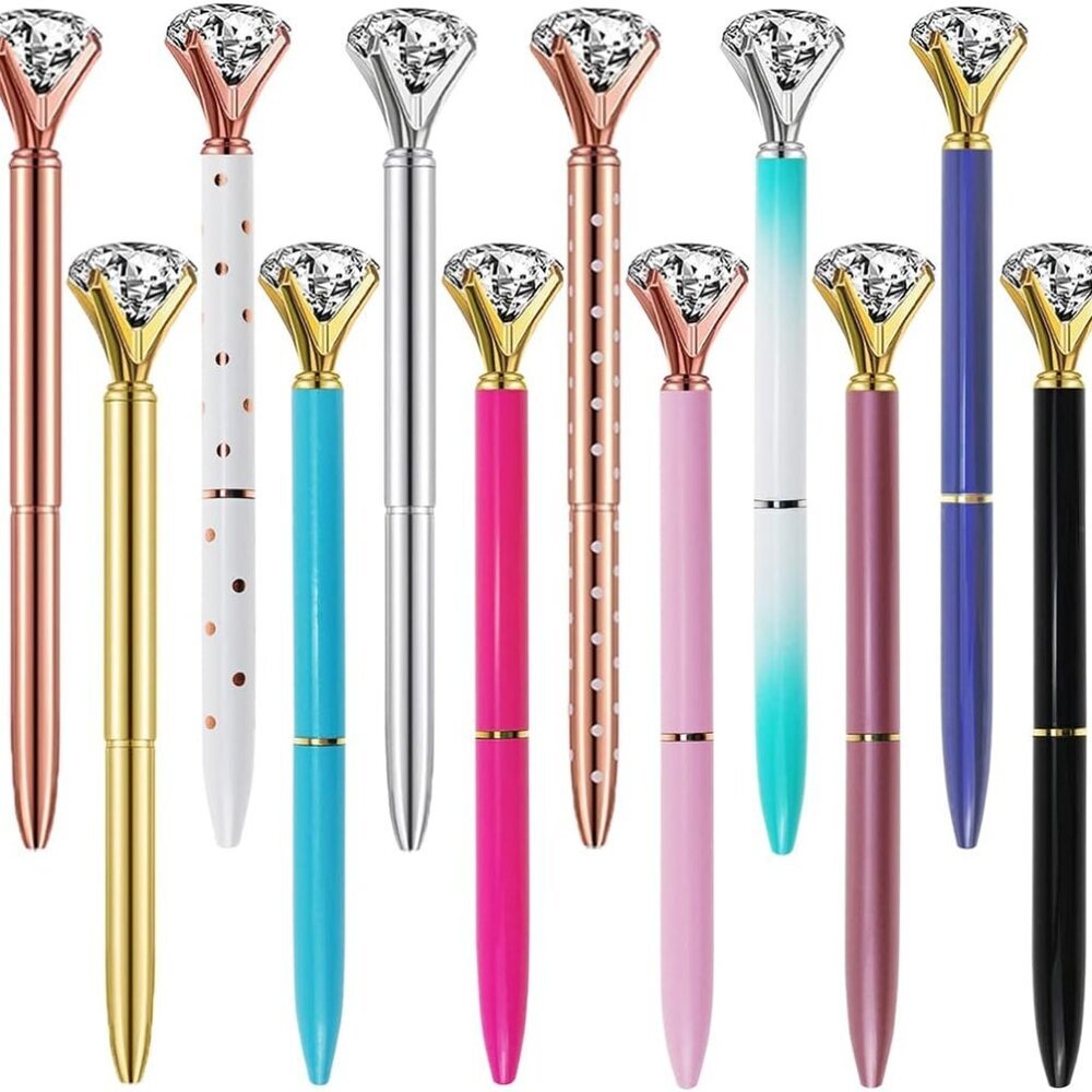 Diamond Pens Fun Fancy Crystal Diamond Pen For Women, Bling Metal Pens, Black In